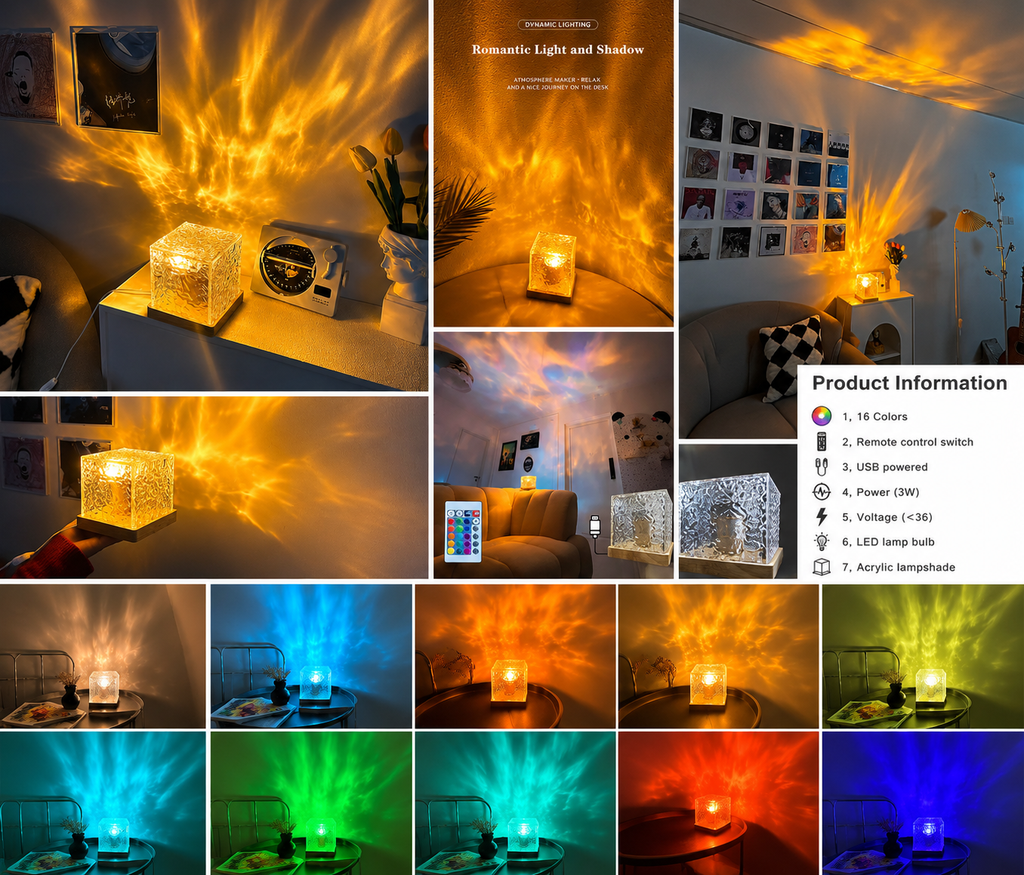 Wave Lamp, Wave Light Cube, Aurora Glow Lamp Crystal Night Light, Romantic Lamp for Room Decor, LED Wave Lights